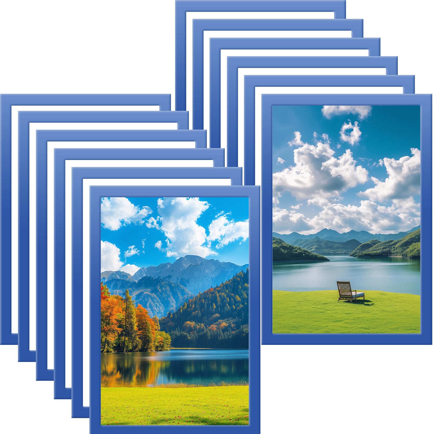 Wubayi A4-12Pcs-Blue A4/A3/6In Magnetic Photo Frames, Self Adhesive Magnetic Picture Frame Holder Waterproof Clear Sign Holders For Paintings, Photos, Notices, Certificate, Poster, (A4-12Pcs-Blue)