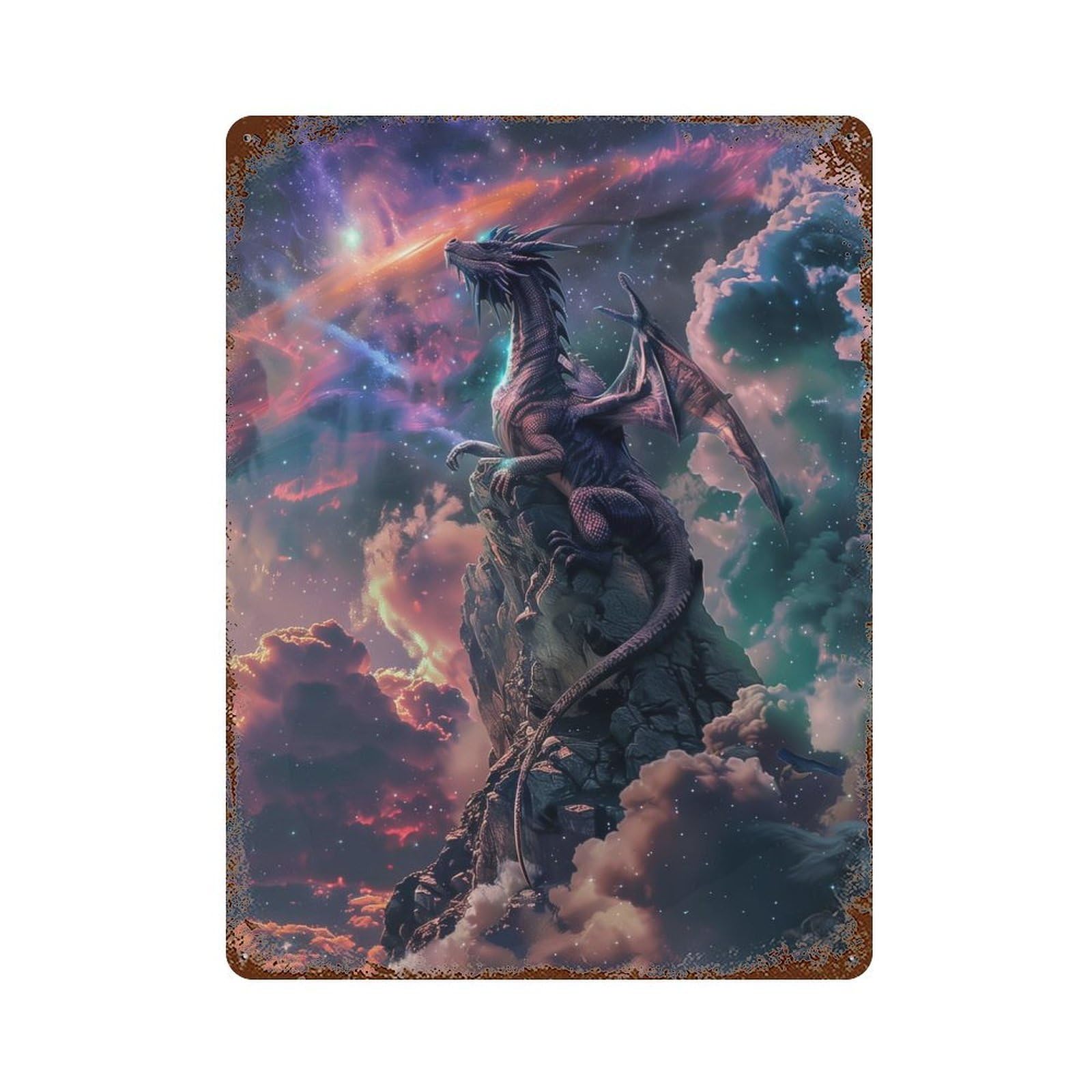 Mystical Dragon On Edge Decorative Tin Sign 15.7"x11.8", for Bistro, Counter And Cafe Decor, Retro Wall Decor