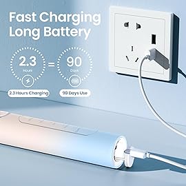 YUNCHI Electric Toothbrush for Adults and Kids, Sonic Rechargeable Battery Toothbrushes, 8 Brush Heads, 1 Travel Case, 2 Min Timer, IPX7 Waterproof, 5 Modes, Blue Yellow Gradient