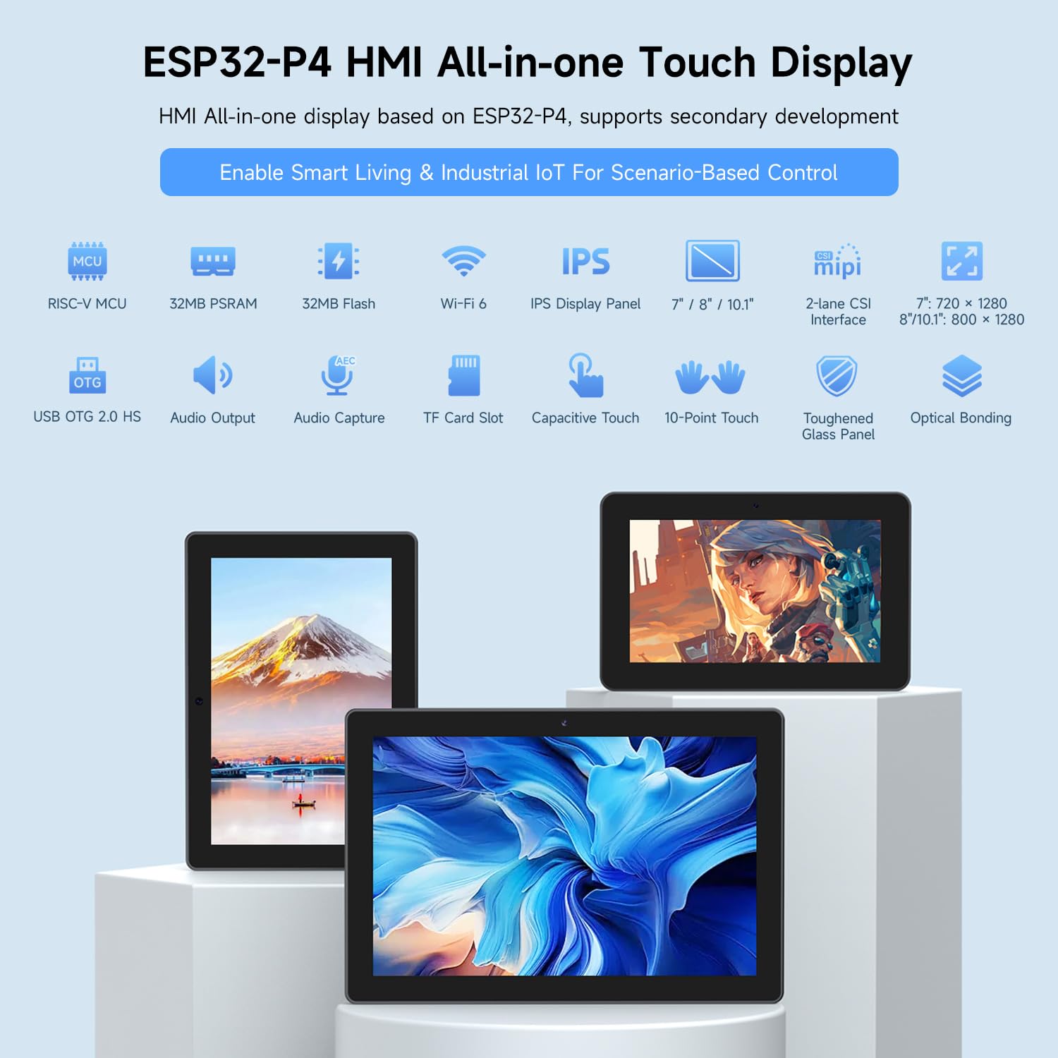KLAYERS La placa de desarrollo ESP32-P4 viene con pantalla táctil HMI todo en uno de 800 x 1280, táctil de 10 puntos, micrófonos duales, altavoz, W-F6 y BT5.no BAT
