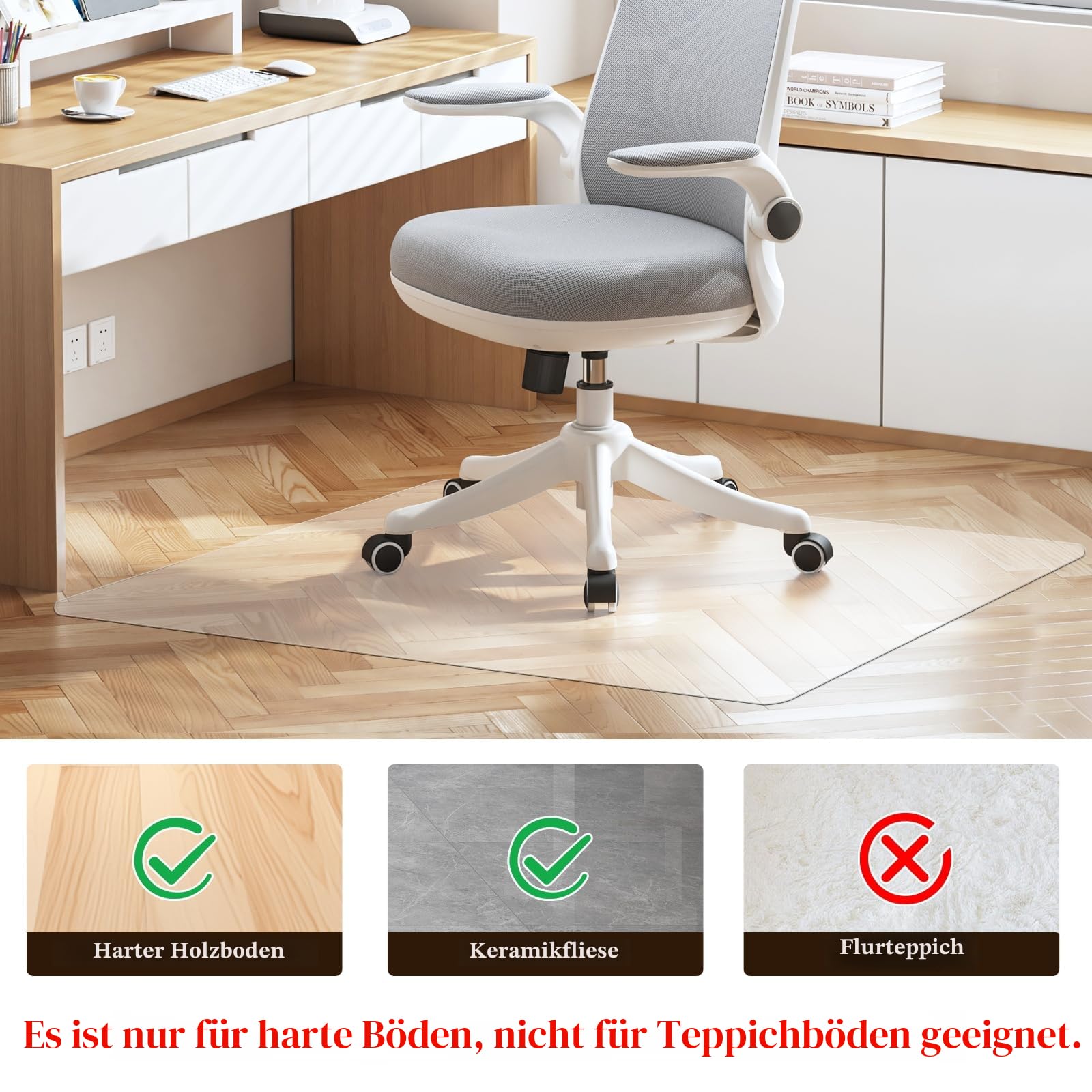 ShareWin Bürostuhl Unterlage 120x75cm - Bodenschutzmatte Bürostuhl & Schreibtischstuhl Unterlage mit Antirutsch - Halbtransparente Bodenmatte Bürostuhlunterlage für Holz-, Fliesen- & Hartböden