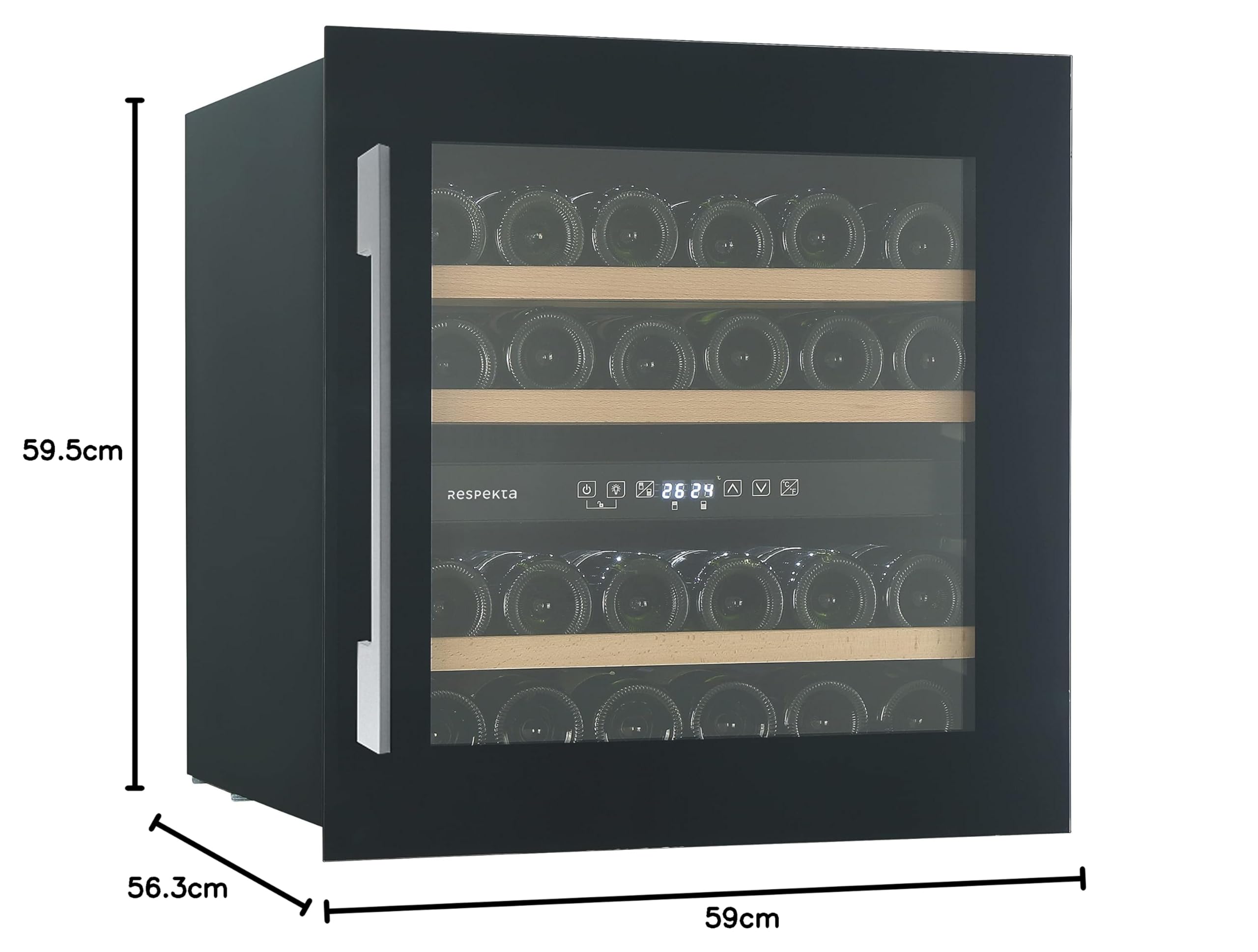 respekta Frigorifero da incasso per vino per 36 bottiglie / 85 L di capacità / 2 zone di temperatura, da 5°-22°C ciascuna/Controllo touch/Luce LED/Cerniera reversibile/Max. 41 dB/WKSE 36-19