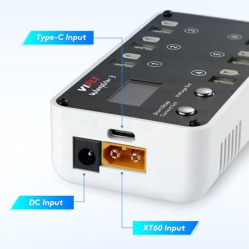 Miniatura 5 de VIFLY WhoopStor V3 6 Puertos 1S LiPo Cargador de almacenamiento de batería y descargador con pantalla LCD Pequeño cargador Whoop con conectores