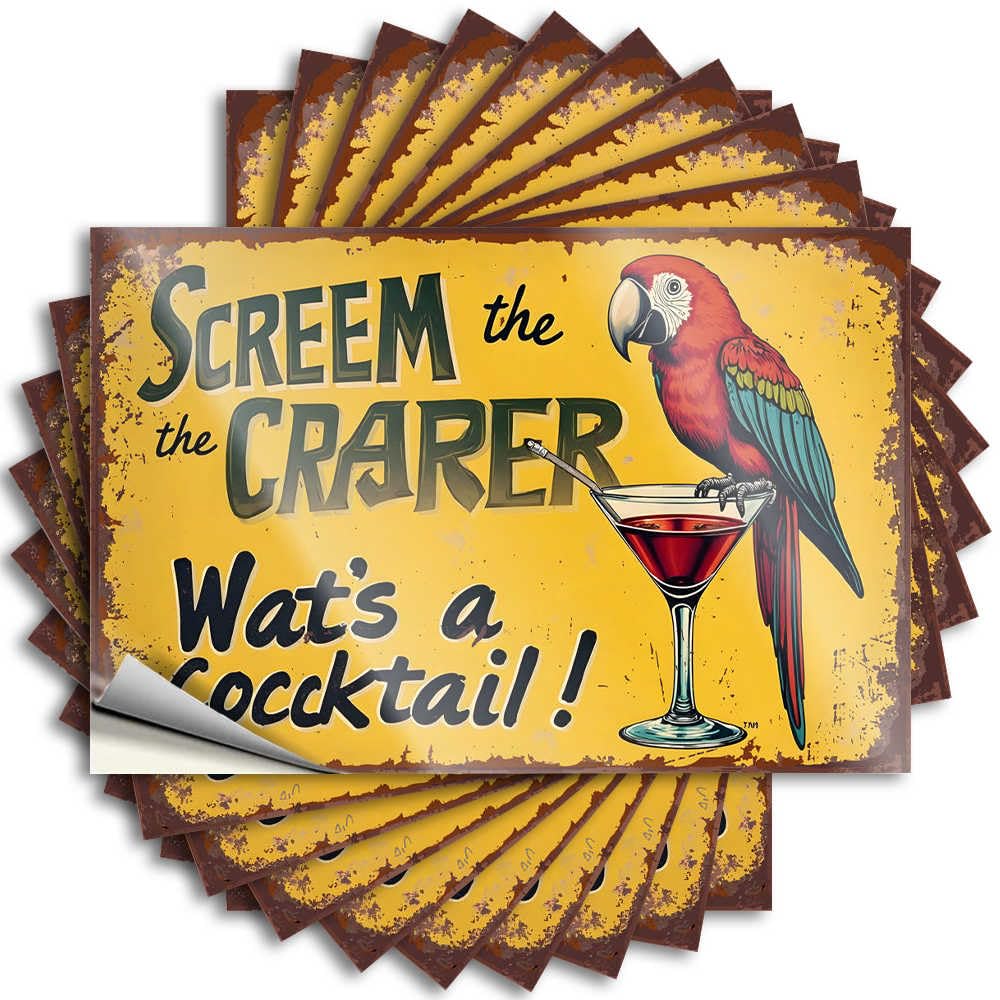 Saying Encouragement Home Gifts Helmet Parrot Sipping Cocktail: A Quirky Drink Advertisement - No Residue Decals for Military(8X12CM)