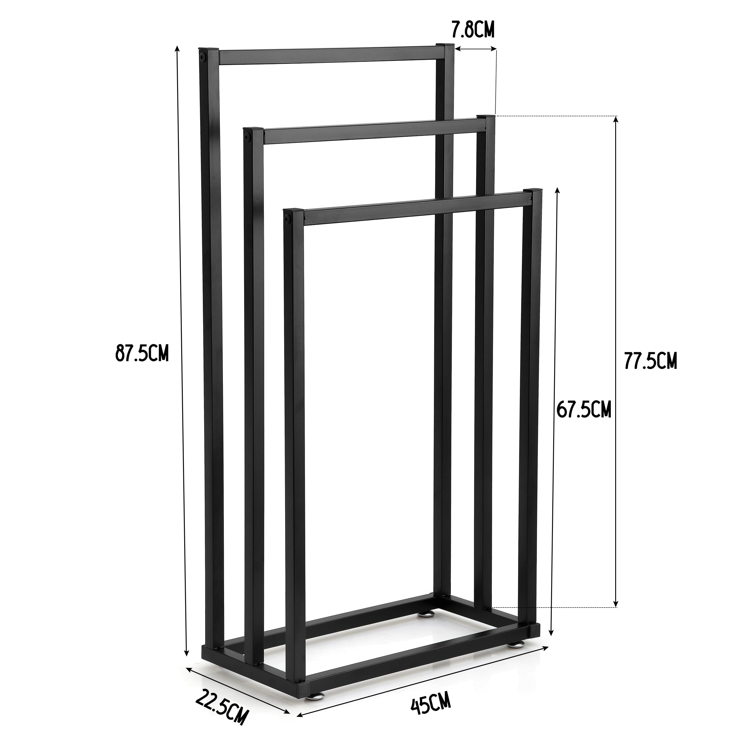 Toallero de Pie Negro – Soporte de Toallas Moderno para Baño – Estructura Estable sin Taladro