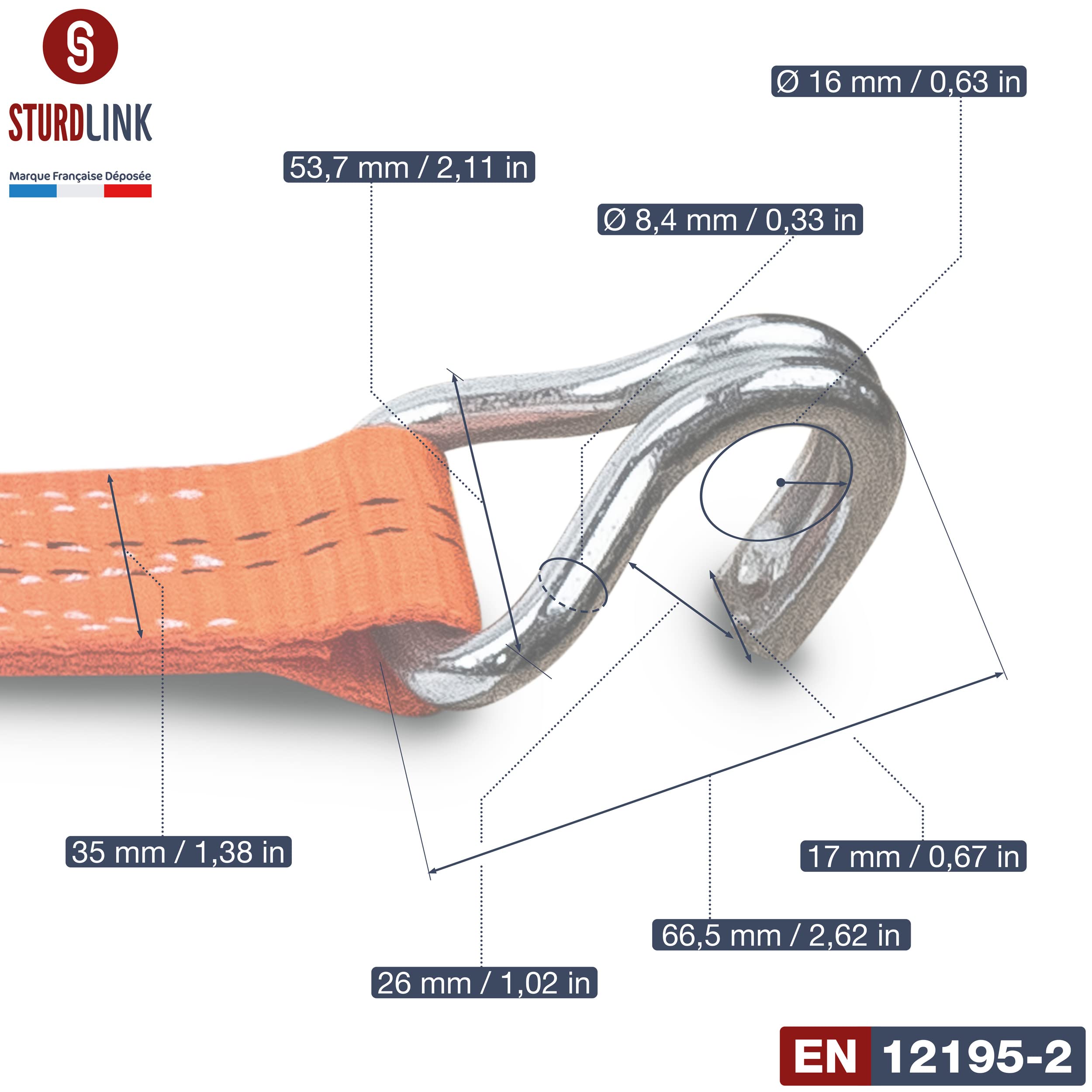 Sangles a Cliquet Automatique 35mm 5m Crochets J Acier LC 1000kg/2000kg en U | Enrouleur de Sangle Automatique | Idéal Fixation Remorque Porte Moto Quad Auto | Lot de 4 + Sac | EN 12195-2 | Sturdlink®
