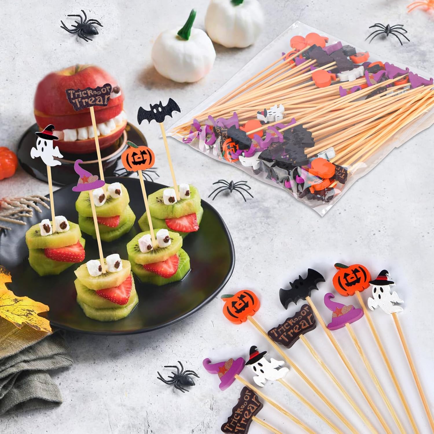 Minisland MSL127W Lot De 100 Pics à Cocktail En Forme De Tête De Mort Blanche Pour Halloween, 12,9 Cm De Long, En Bambou Pour Apéritifs, Décoration D'automne, Vacances, Nourriture, Boissons, Garnir