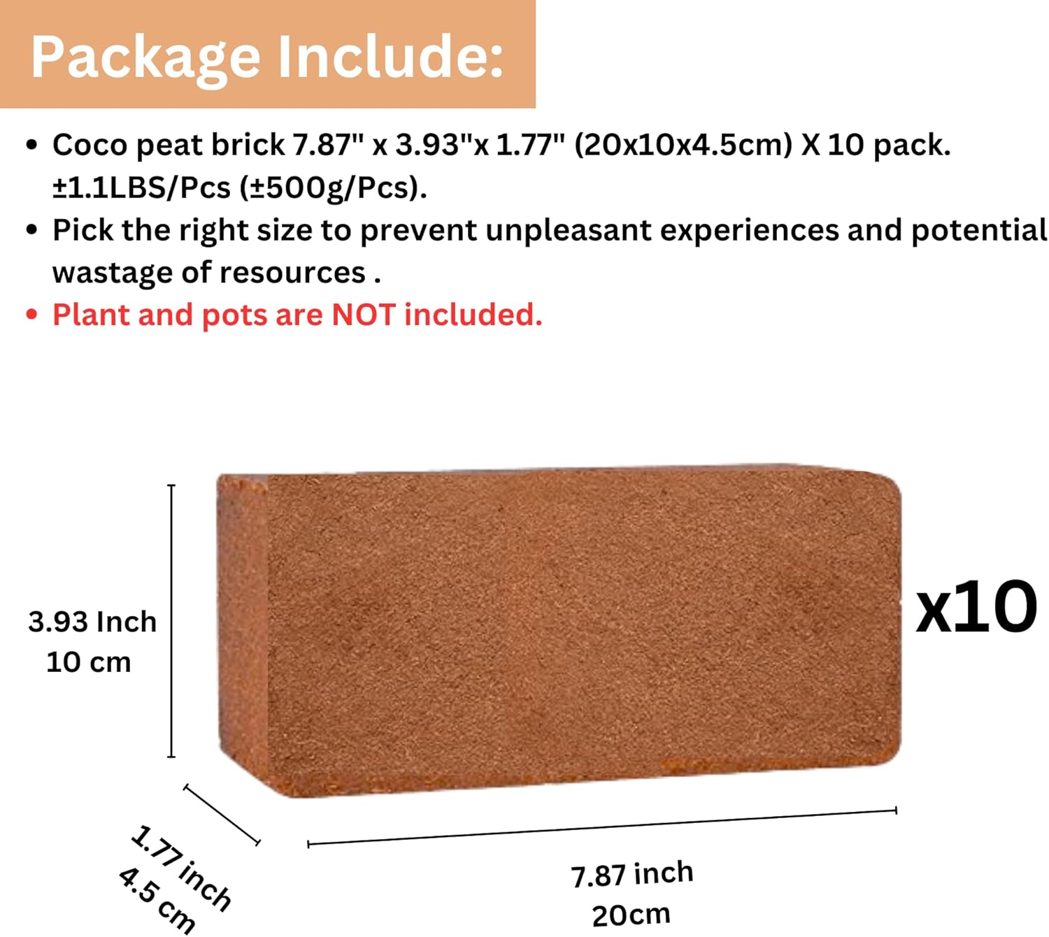 Maxona 10 Pcs Coco Coir Peat, 11LBS (1.1LBS/Pcs) Coconut Husk Bricks, Mulching Medium for Plants, Easy to Expand, Organic Compressed Fiber Husk Substrate for Plants, Flowers, Herbs and Seeds Starting