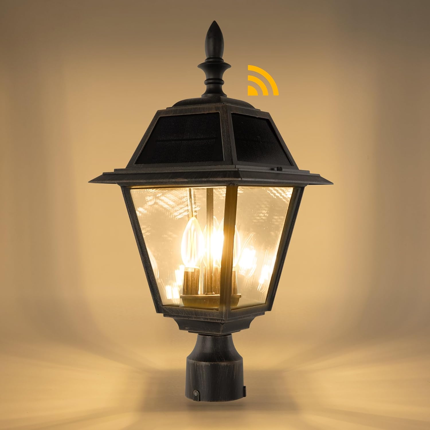 Photo 1 of LUTEC Outdoor Solar Lamp Post Light, Dusk to Dawn 300LM Waterproof Pole Light Head with 4 Pcs Glass, Exterior Solar Powered Fence Post Light Fixtures for Garden, Patio, Yard(Brown)