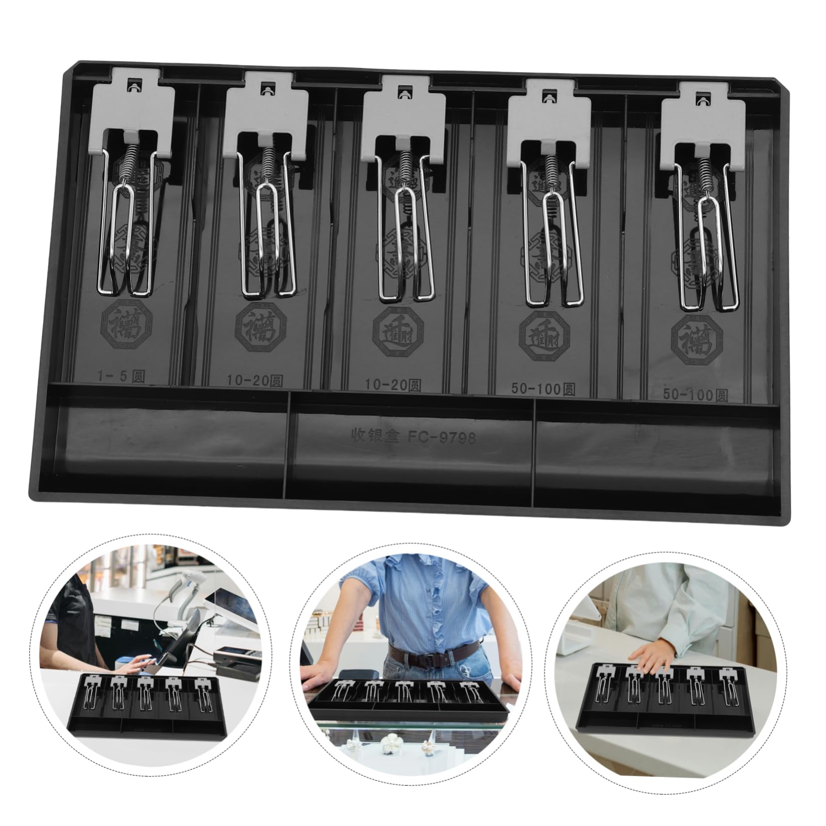 DOITOOL Cassetto Porta Contanti Con 5 Scomparti Per Cassa, Vassoio Cassiere Con Serratura, Organizzatore Contanti e Monete, Inserto Portamonete Regolabile