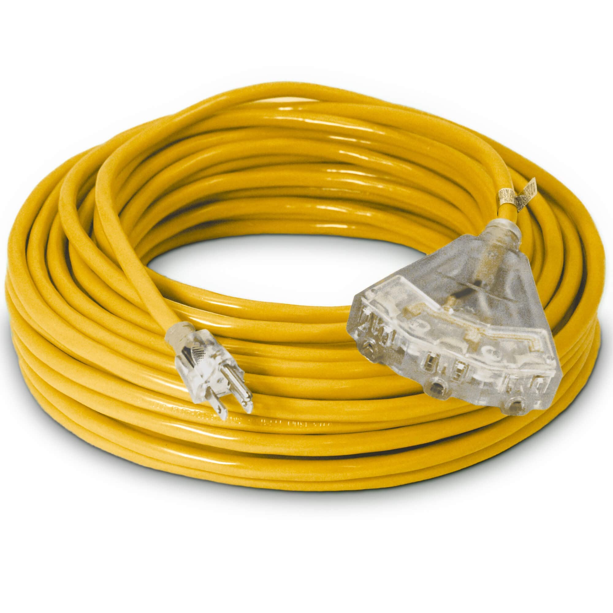 100-ft 14/3 Heavy Duty 3-Outlet Lighted SJTW Indoor / Outdoor Yellow Extension Cord by Watt's Wire -