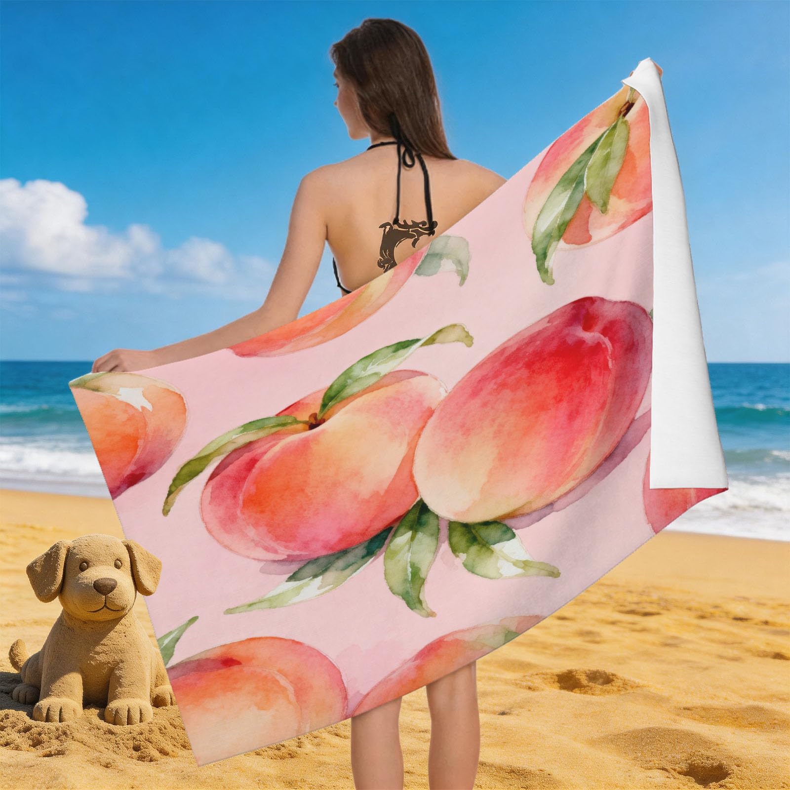 Leichong Men's Pink 3D Cartoon Peach Beach Towel Microfiber Soft Quick Dry For Adults, Minimalistic Bath Towel Lightweight Soft Absorbent For Travel Swimming Pool Sports, 75 X 150 Cm