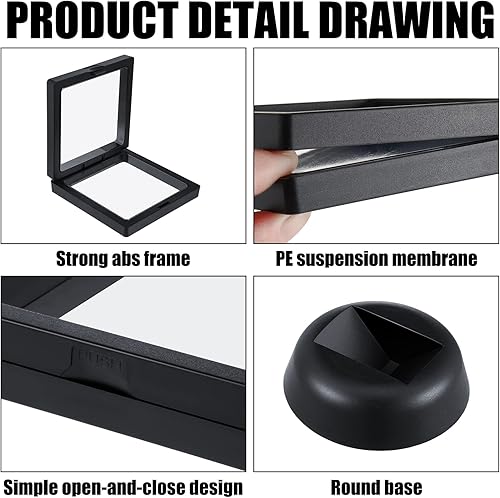 Miniatura 3 de Leelosp 40 piezas 3D de marco flotante expositor de monedas, caja de almacenamiento de joyas de polietileno transparente a granel con base para