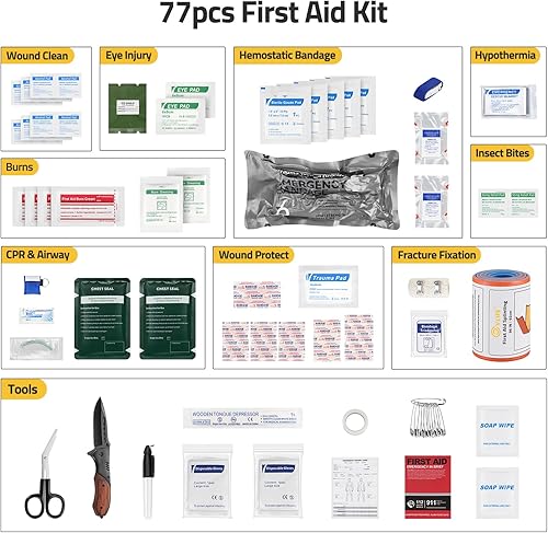 Miniatura 2 de CVLIFE Kit de primeros auxilios de supervivencia de emergencia con bolsa táctica, cuidado integral del trauma, ideal para automóvil, campamento,