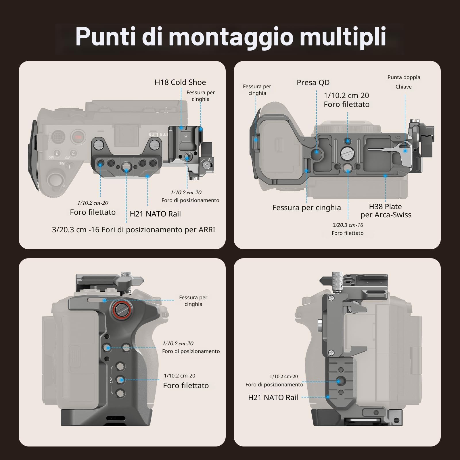 SMALLRIG FX3/FX30 HawkLock Quick Release Cage Kit per Sony FX3 / FX30 con Estensione Maniglia XLR, Cinturino da Polso e Morsetto per Cavi per HDMI, QR NATO Rail/Piastra QR per Arca - 4771