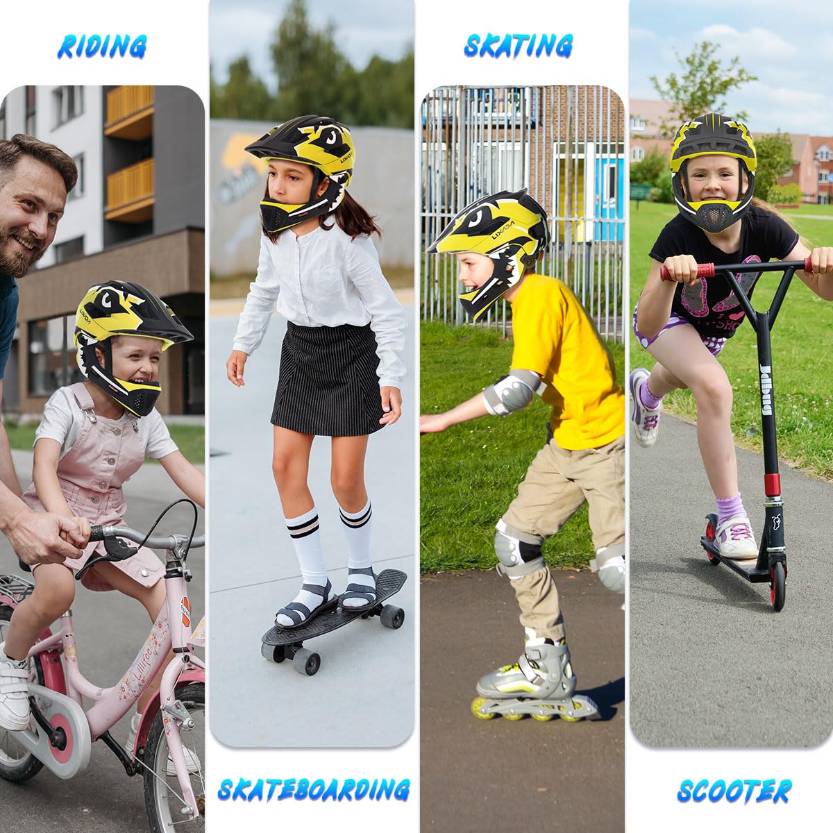 Lixada Kask dziecięcy, kask rowerowy, zintegrowany kask ze zdejmowaną ochroną podbródka, kask ochronny do jazdy na rowerze, deskorolce, rolkach