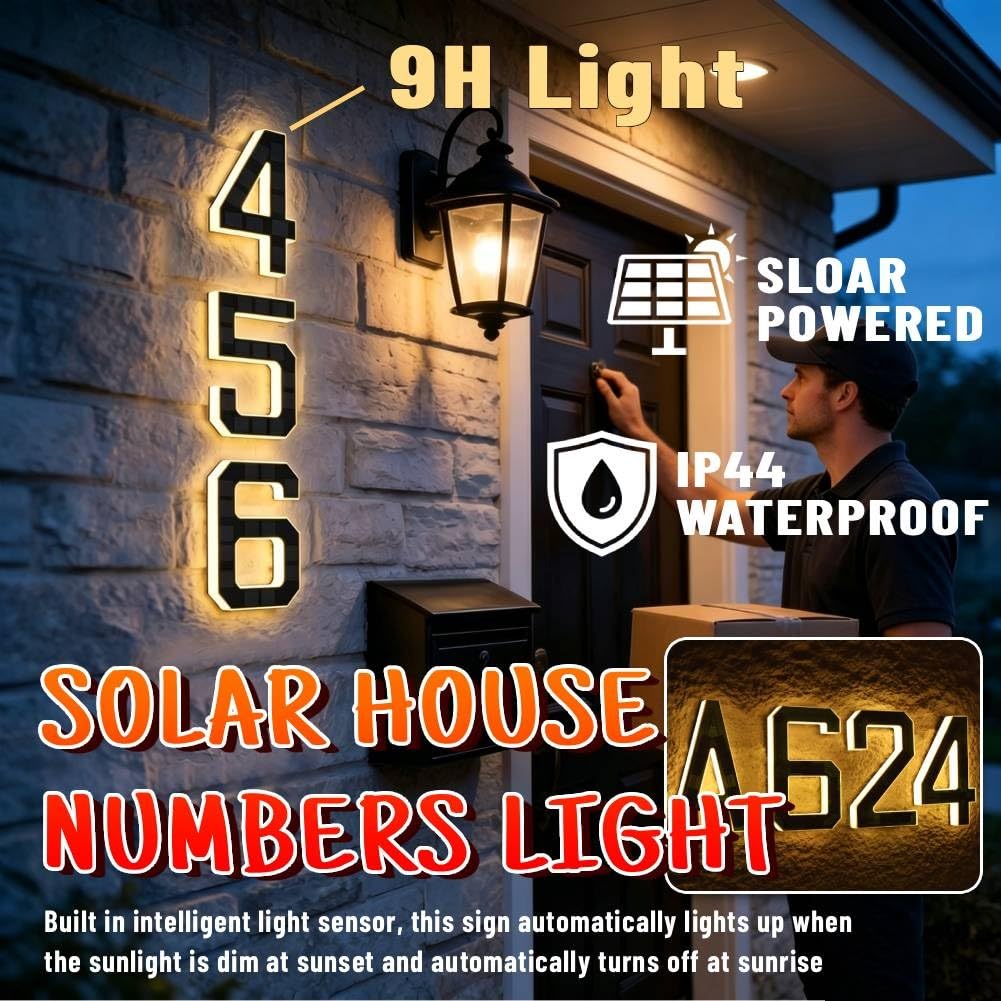 Solar-Hausnummern, 17 cm LED-Solar-Hausnummern und beleuchtetes Buchstabenschild, IP44, wetterfest, Personalisierung, Adressschild, Hausbar für Haus,Garten(Number 8)