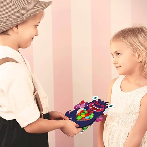 Miniatura 9 de Juego de 40 tarjetas de San Valentín para niños tarjetas de San Valentín de monstruo para niños regalos únicos de San Valentín para niños y niñas