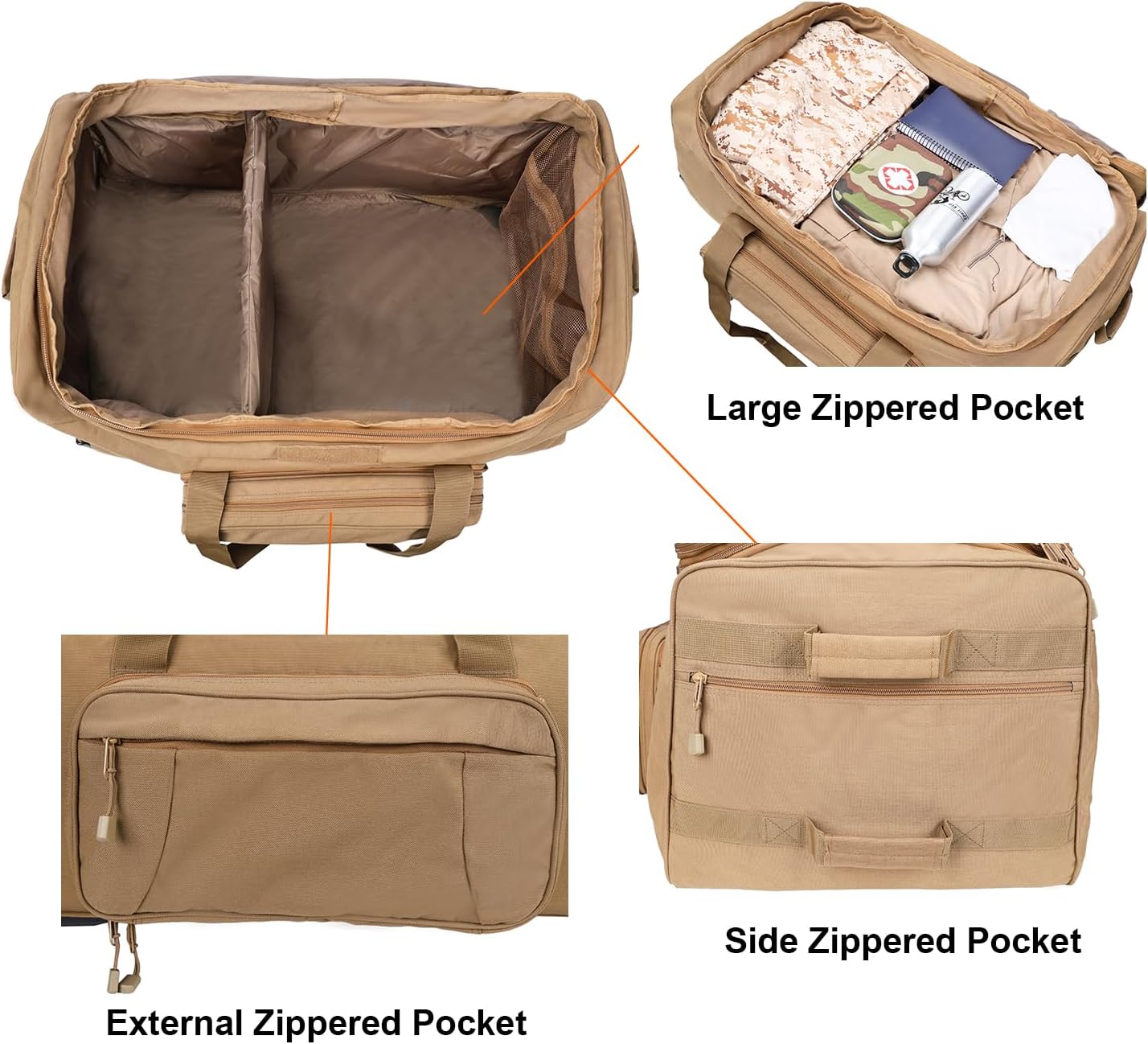 Military Wheeled Deployment Bag Large Tactical Heavy Duty Duffel Bag for Camping Hiking (Tan) - Image 4