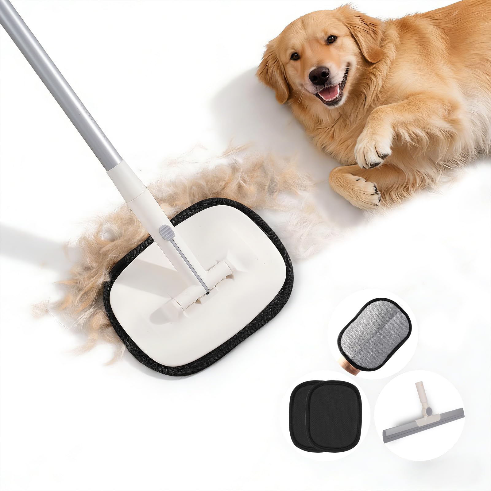 AMOSTIIIIC Removedor de pelo de mascotas para gatos y perros, herramienta reutilizable de depilación de mascotas con mango largo ajustable para pelaje de mascotas en el sofá de la escalera, cepillo