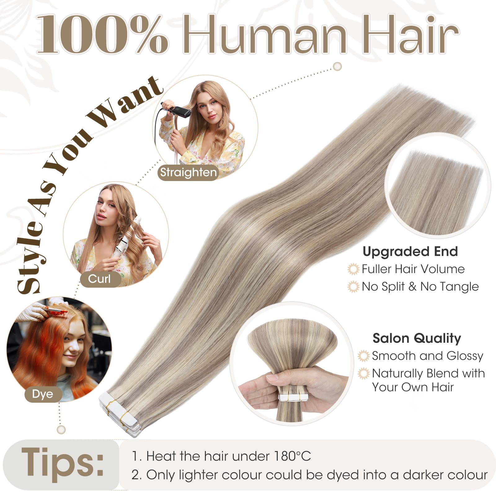 Elailite Tape in Hair Extensions Real Human Hair 20 Pcs 30g Invisible Thin Type - Image 4