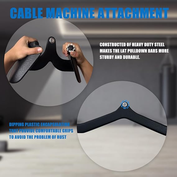 BLUSLM LAT Pulldown Attachments, LAT Bar Cable Machine Attachment,T-bar V-bar, LAT Pull Down Bars, Back Tricep Bar Strength Training Handle for Home Gym Fitness