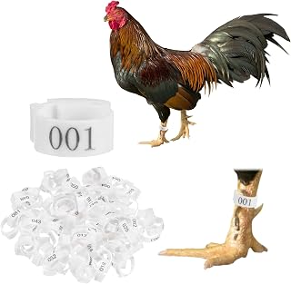 100-Pack Adjustable Chickens Leg Bands, 17-22 mm Plastic Poultry Identification Chicken Leg Rings for Turkey/Duck/Goose/Chicks, Colorful Numbered Foot Clip on Tags [White]