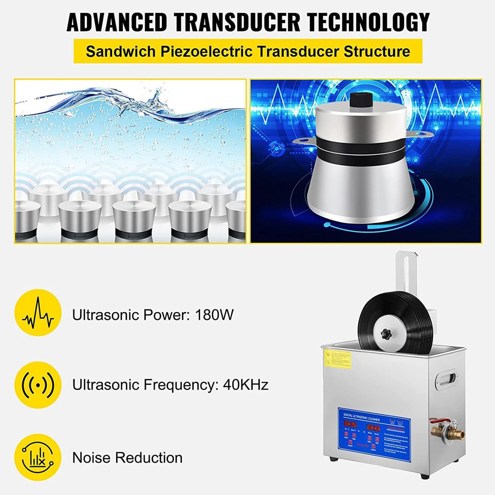 Limpiador de discos de vinilo, máquina de limpieza giratoria automática con temporizador digital y control de temperatura, arandela LP restaura la calidad del sonido