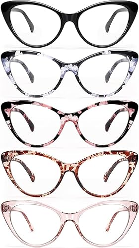Miniatura 1 de NOVIVON Gafas de lectura para mujer, paquete de 5, con bloqueo de luz azul, lentes vintage de ojo de gato, filtro antirreflejo, rayos UV