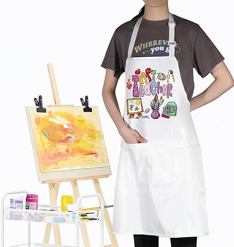 Miniatura 10 de WZMPA Delantal para profesor de arte con bolsillos, regalos para profesores de arte, delantal ajustable para amantes del arte, escuela de arte
