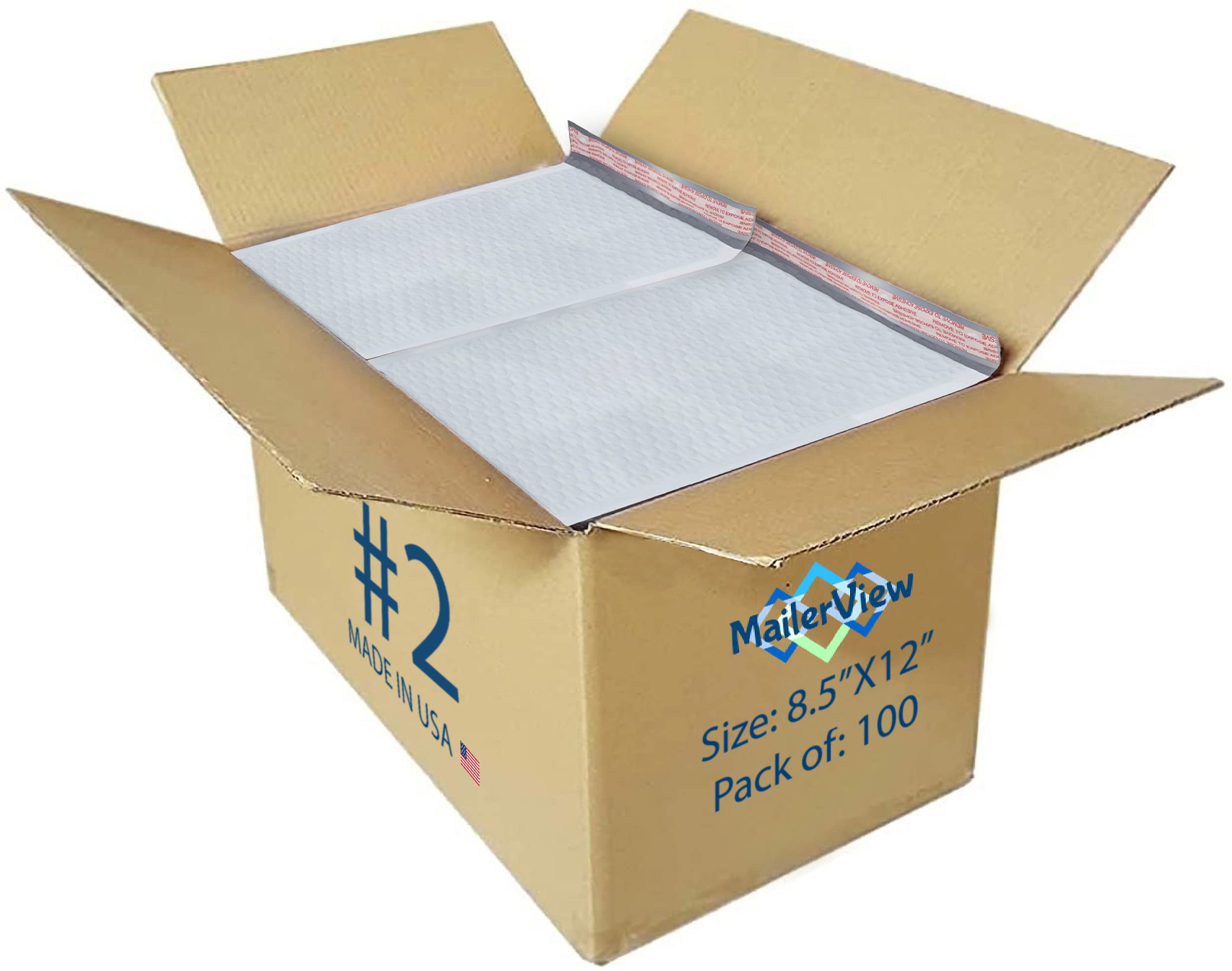 100 sztuk kopert bąbelkowych wyprodukowanych w USA (#2) 20 x 30 cm, pakowane koperty z taśmą samouszczelniającą, 100 sztuk