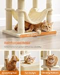 Feandrea Cat Tree Tower, 151 cm, 2 Perches, Hammock, Beige | Multi-Level Cat Condo with 5 Scratching Posts, 2 Caves, 2 Pompoms, UPCT192M01V1