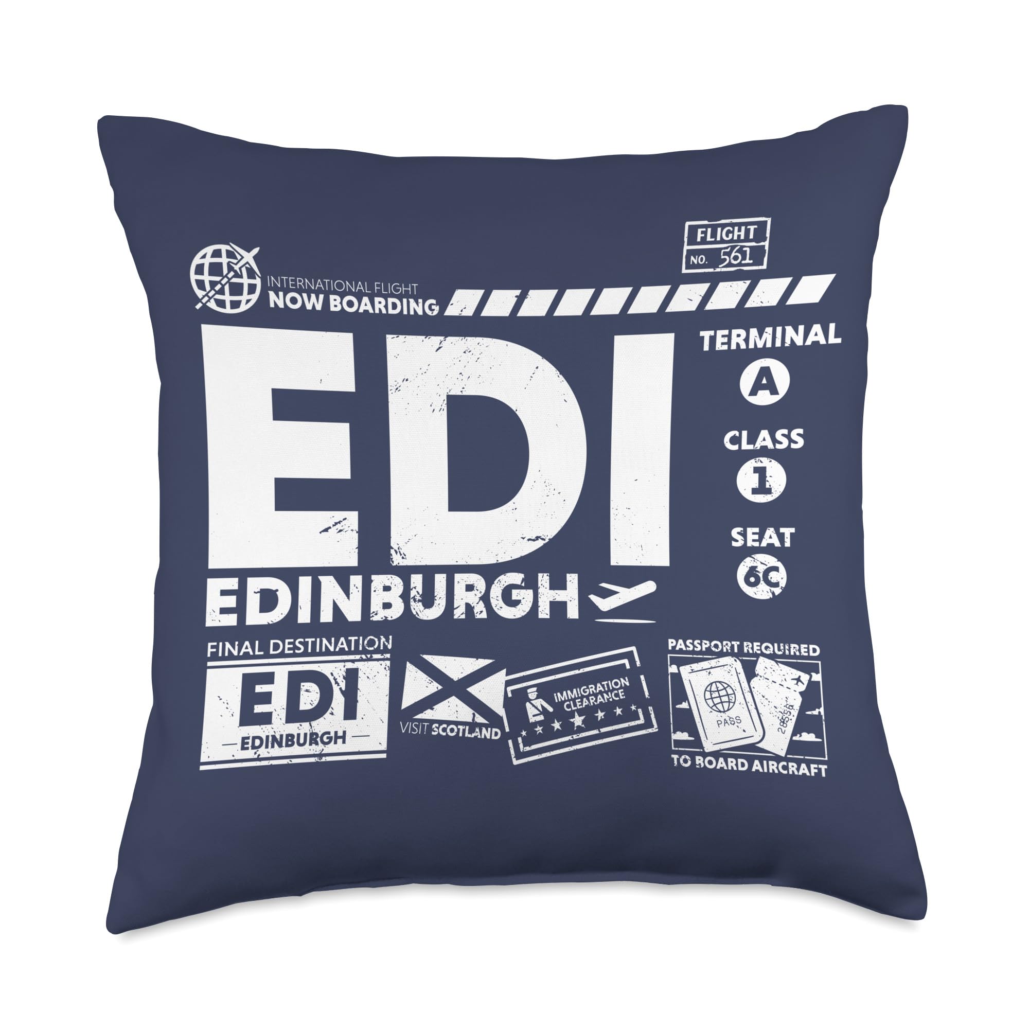 Now Boarding Air Travel Vacation Tees Vintage Edinburgh EDI Airport Code Travel Day Retro Tag Throw Pillow 18x18