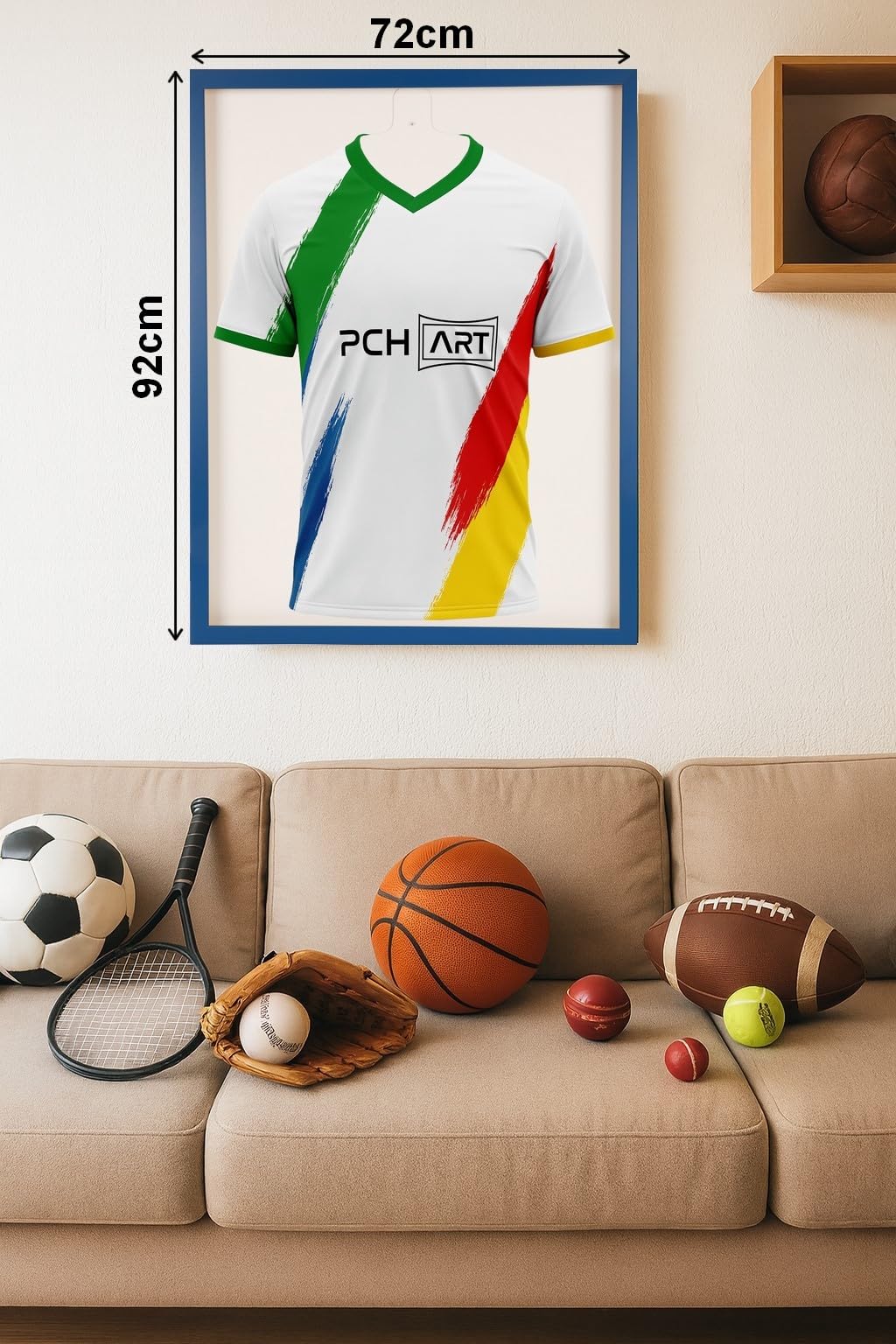 Trikotrahmen mit Drehtür in Vereinsfarben|Farbe: Blau-Rot|Rückwand weiß|UV-Schutz Kunstglas|MDF Rahmen|Magnetverschluss|für Fußballtrikots & Fanartikel