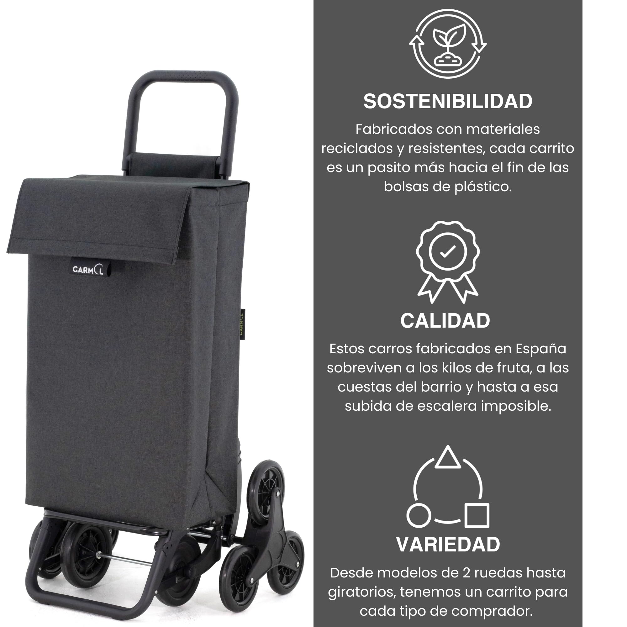 GARMOL Carro de la Compra Plegable 48 Litros | Carro de la Compra 8 Ruedas Gran Capacidad | Carrito Compra Plegable Color Negro