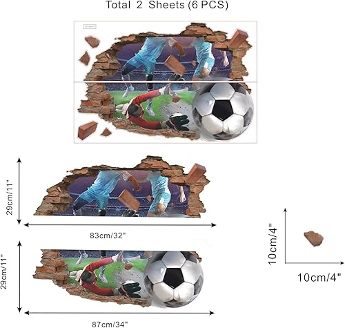 Miniatura 4 de IARTTOP Adhesivo de pared 3D de fútbol para habitación de niños, niños, fútbol americano, imagen de pared, para habitación de niños, decoración de