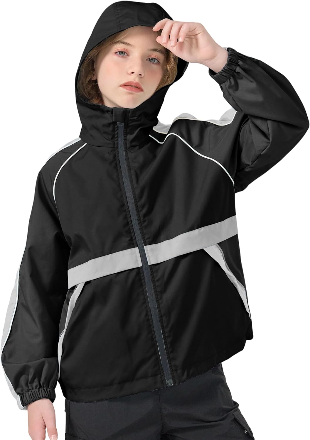 Rolanko Girls Rain Jacket Kids Waterproof Lightweight Hooded Windbreaker Raincoat for Boys Outdoor Hiking School Travel - Image 7