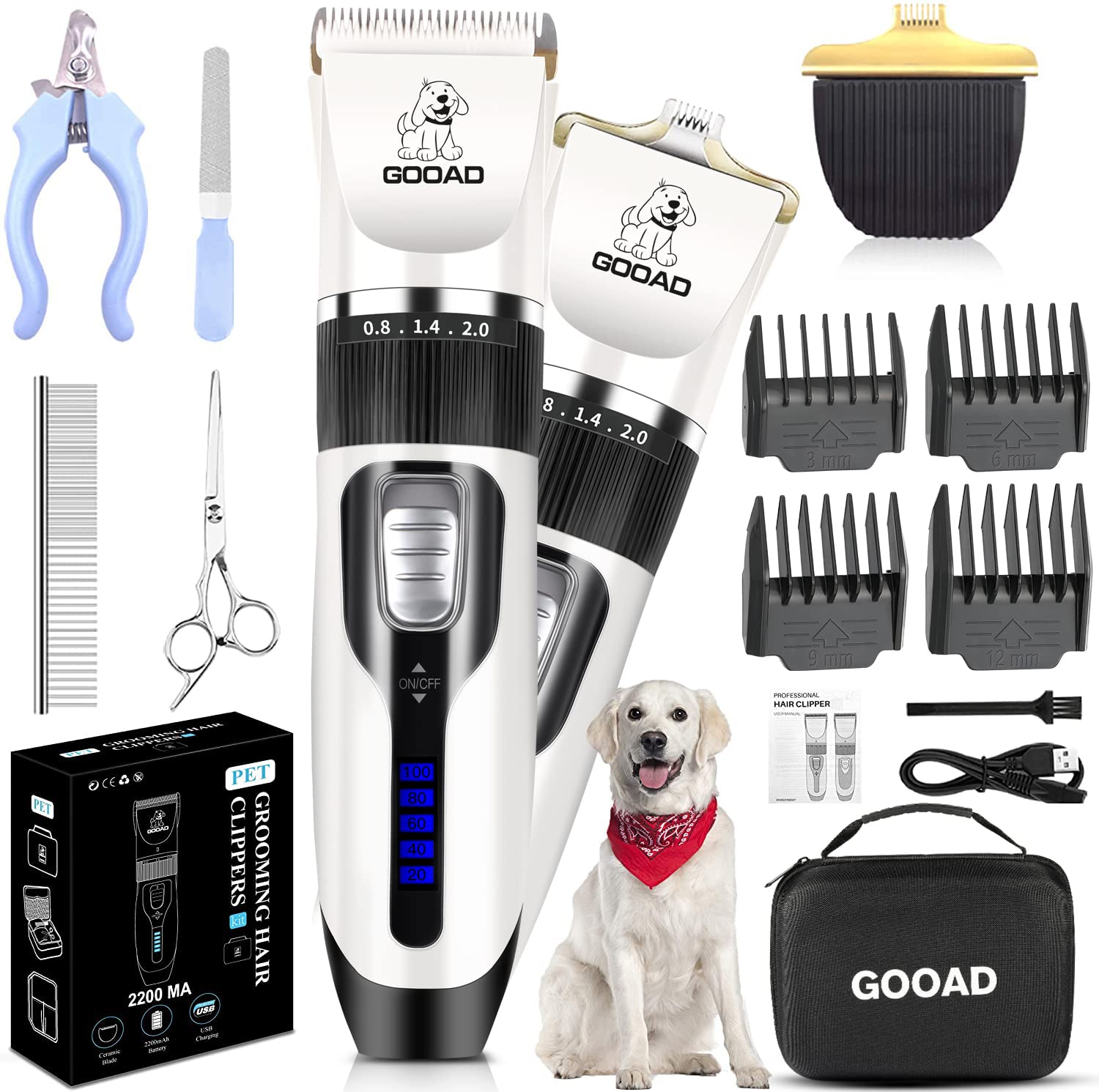 Dog Clippers Grooming Kit and Paw Trimmer,Cordless,Low Noise, Electric Quiet,Rechargeable, Dog Trimmer Grooming, Pet Hair Clippers for Thick Coats,Shaver for Small and Large Dogs Cats