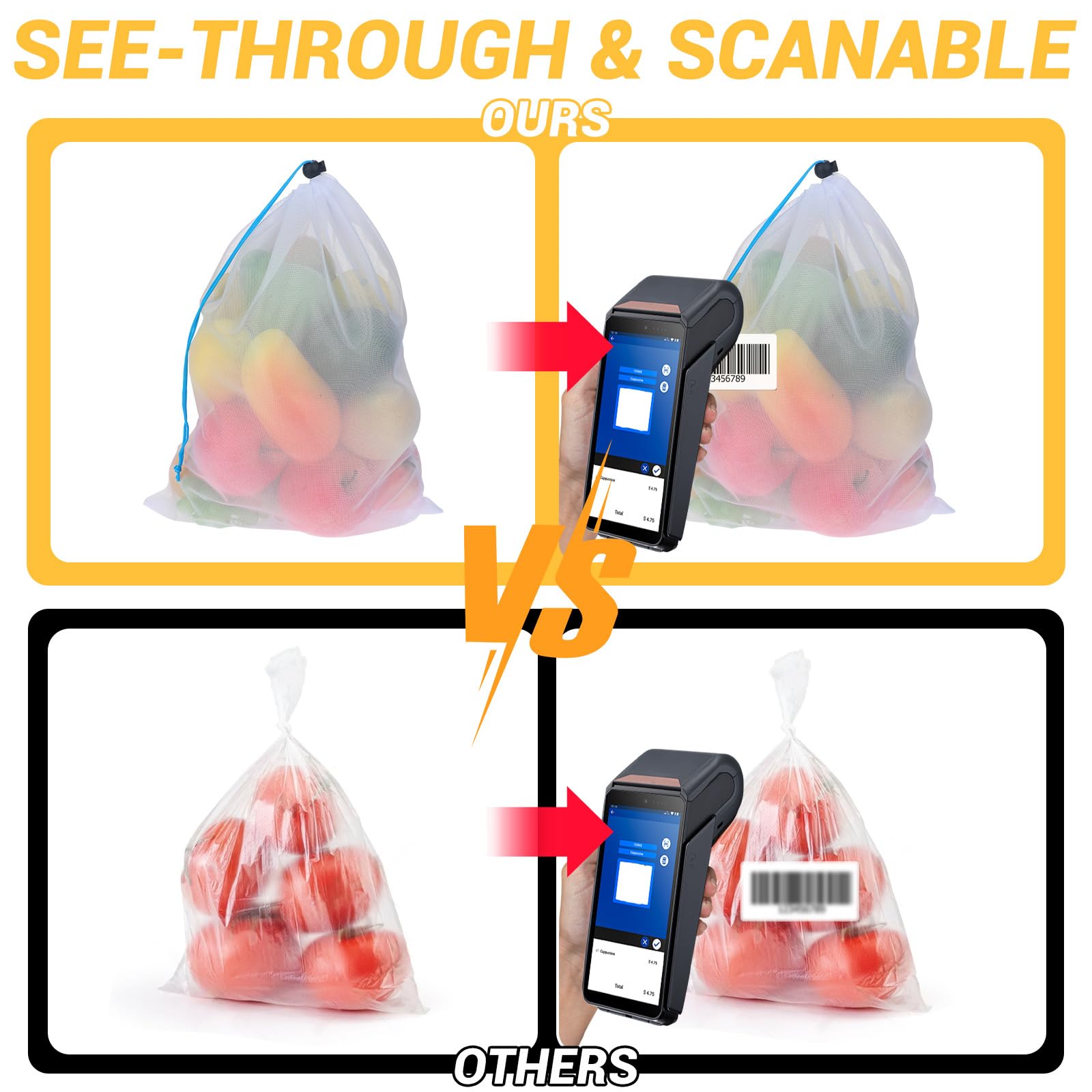 8Pcs Reusable Mesh Bags for Fruit and Vegetables 43*30 cm Washable Produce Drawstring Mesh Bags - Image 4
