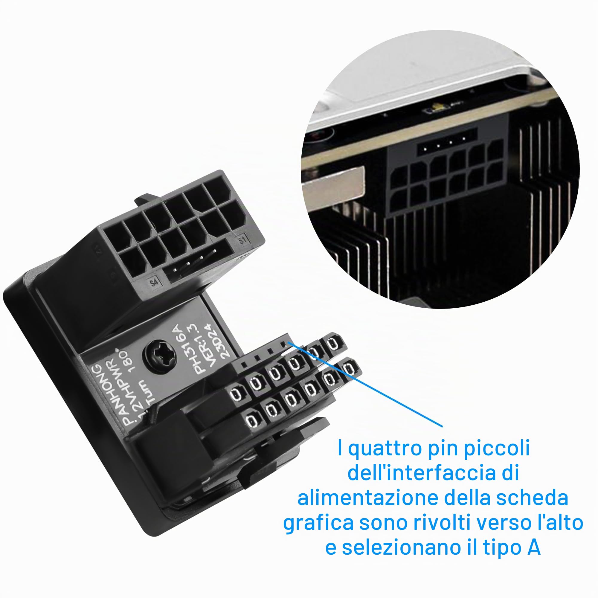 Adattatore 12VHPWR ATX3.0 PCI-E 5.0, connettore 16P, modulo adattatore scheda grafica 180°