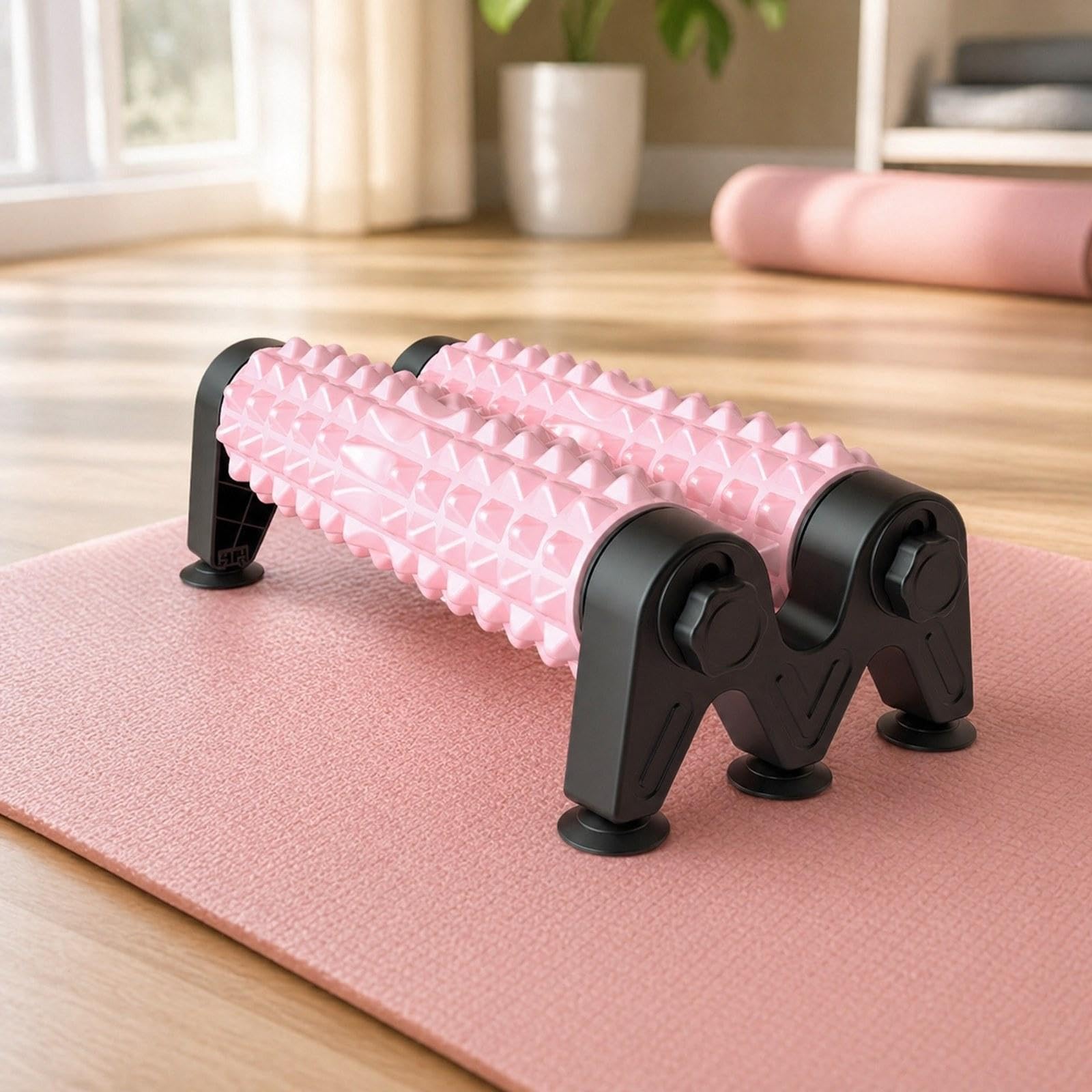 Foam Roller Blocco Pilates Esercizio Stretching Supporto Triangolare Ventose Superficie Testurizzata Materiale Eva PVC Adatto per Massaggio Musco, Rosa