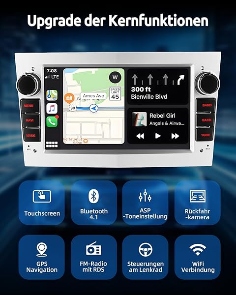 ESSGOO 2+64G Wireless Autoradio Android 14 mit Carplay und Android Auto Für Opel Astra H Corsa C/D Vectra C Zafira 7 Zoll IPS Touchscreen Bluetooth FM RDS GPS Silber Mikrofon - 2