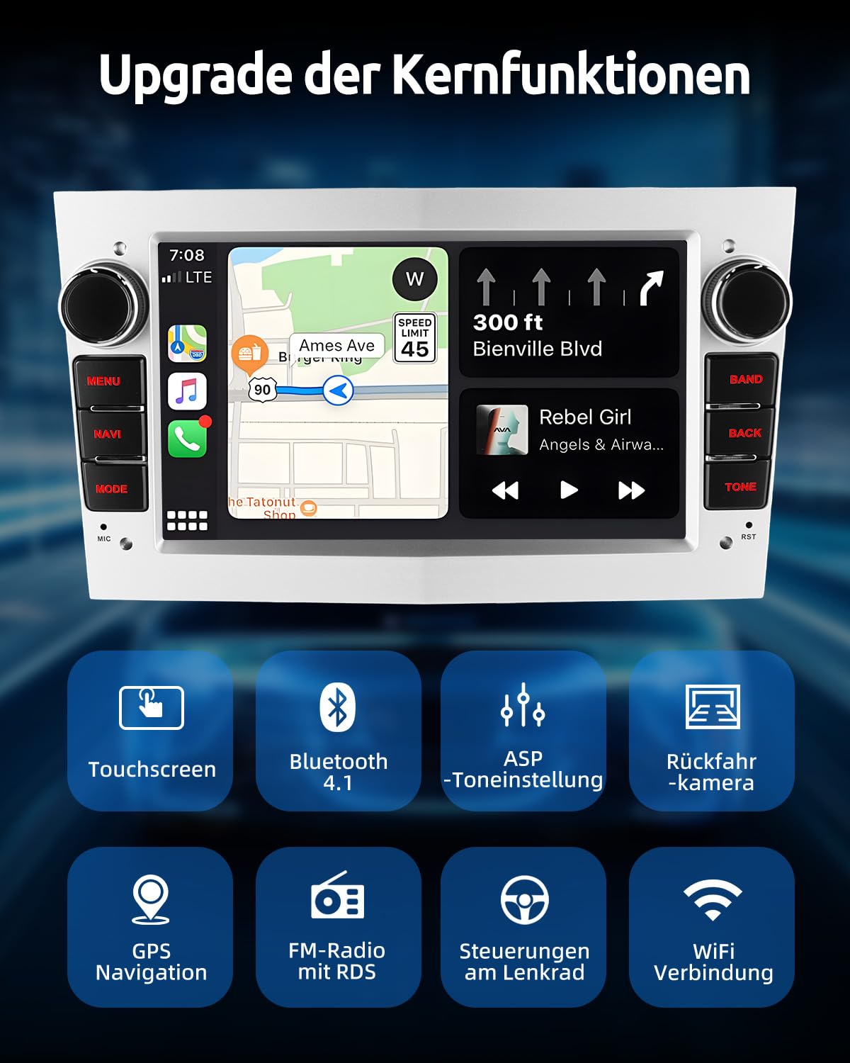 ESSGOO 2+64G Wireless Autoradio Android 14 mit Carplay und Android Auto Für Opel Astra H Corsa C/D Vectra C Zafira 7 Zoll IPS Touchscreen Bluetooth FM RDS GPS Silber Mikrofon
