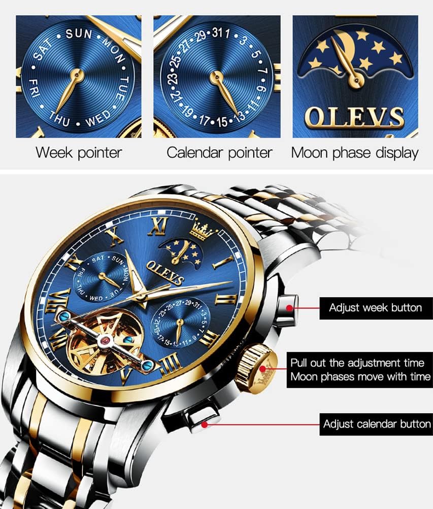 OLEVS Mens Automatic Watches Skeleton Mechanical Self Winding Luxury Fashion Dress Wrist Watch Luminous Waterproof - Image 5