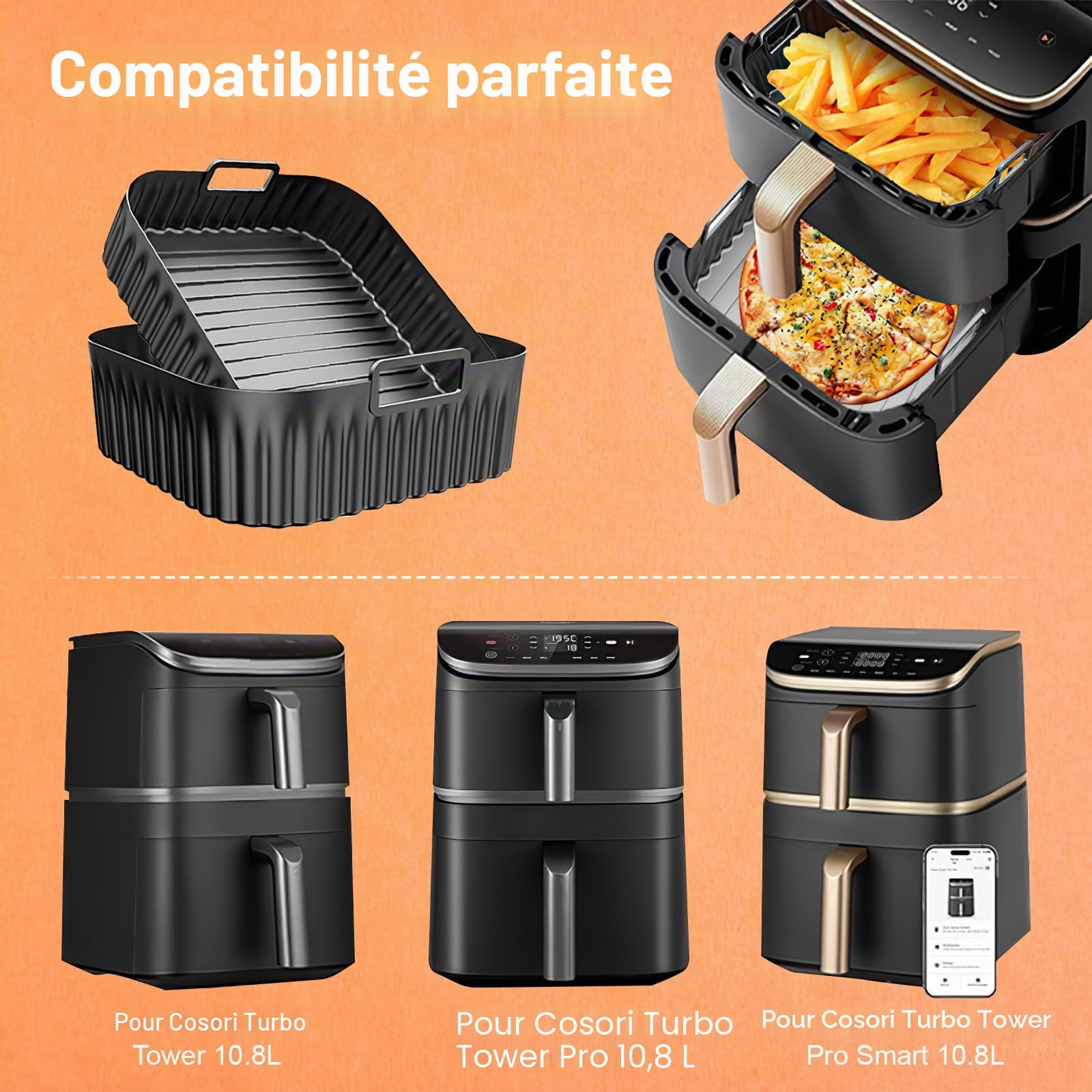 Moule en Silicone pour Cosori Turbo Tower/Pro/Smart Friteuse à Air Chaud | Accessoire pour Friteuse à Air Chaud 10,8 L Double Stack pour Cosori DC111, DC112 et DC113S (6,5 L et 4,3 L)