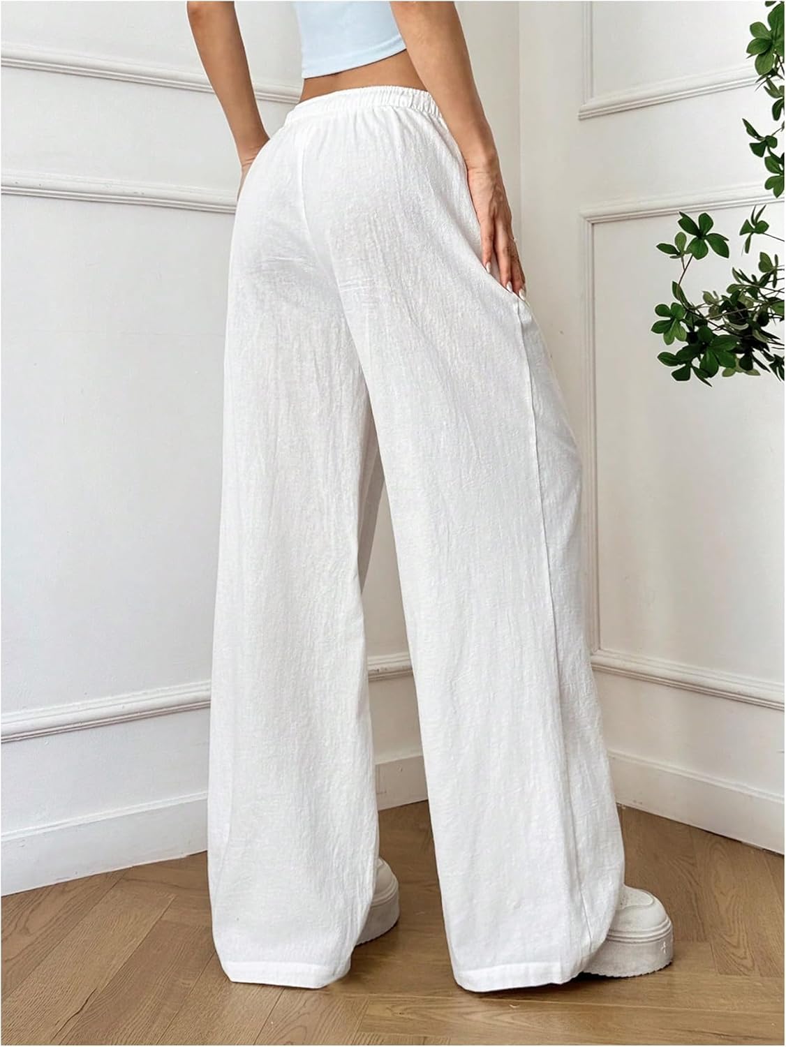 SOLY HUX Women's Summer Wide Leg Flowy Beach Pants Drawstring Waist Loose Palazzo Trousers with Pocket - Image 3