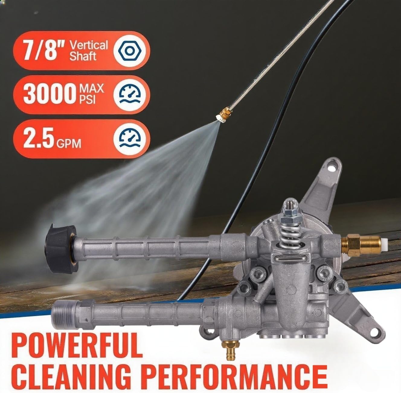 7/8" Shaft Vertical Pressure Washer Pump 2600-3000 PSI @2.5 GPM OEM & Power Washer Pump For Troy Bilt SRMW22G26-EZ Craftsman AR Front Inlet/Outlet with 5 Nozzle