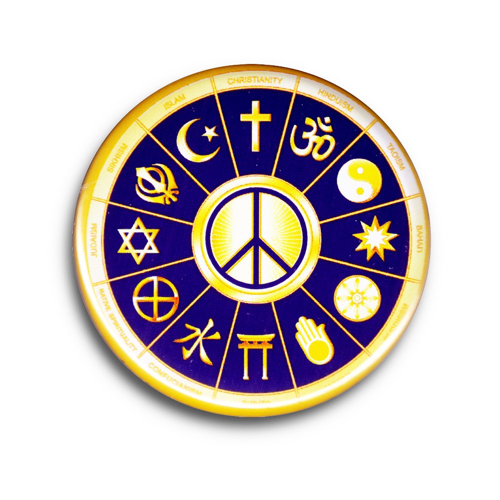 Peace Resource ProjectInterfaith Peace Pin with Symbols from Many Religions, Blue, 2.25 Inches