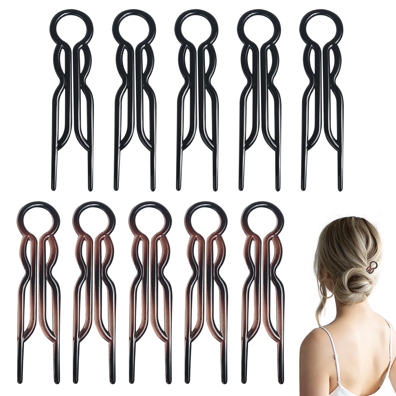 10Pcs Magic Hair Pins, French Hair Fork Lightweight Hairpins Bobby Pins Brown Hairpin Elegant U Shaped Hairpin