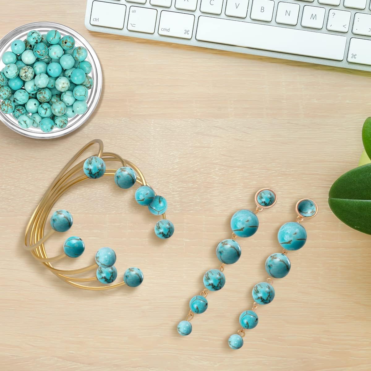 NITOPUPU 100Pcs 8mm Natural Smooth Turquoise Gemstone Beads Round Loose Stone Beads for Jewerly Making with Crystal Stretch Cord Turquoise 8mm